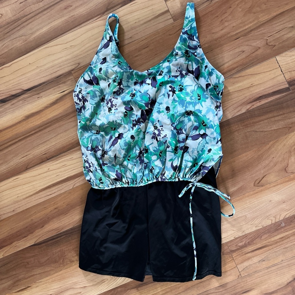 Swim 365 Plus Size Skirted Swimsuit 18W Floral Blouson Tankini Top Skirt Bottom